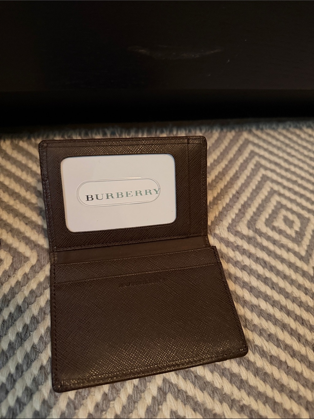 Burberry Dark Brown Textured Leather Card & ID Holder